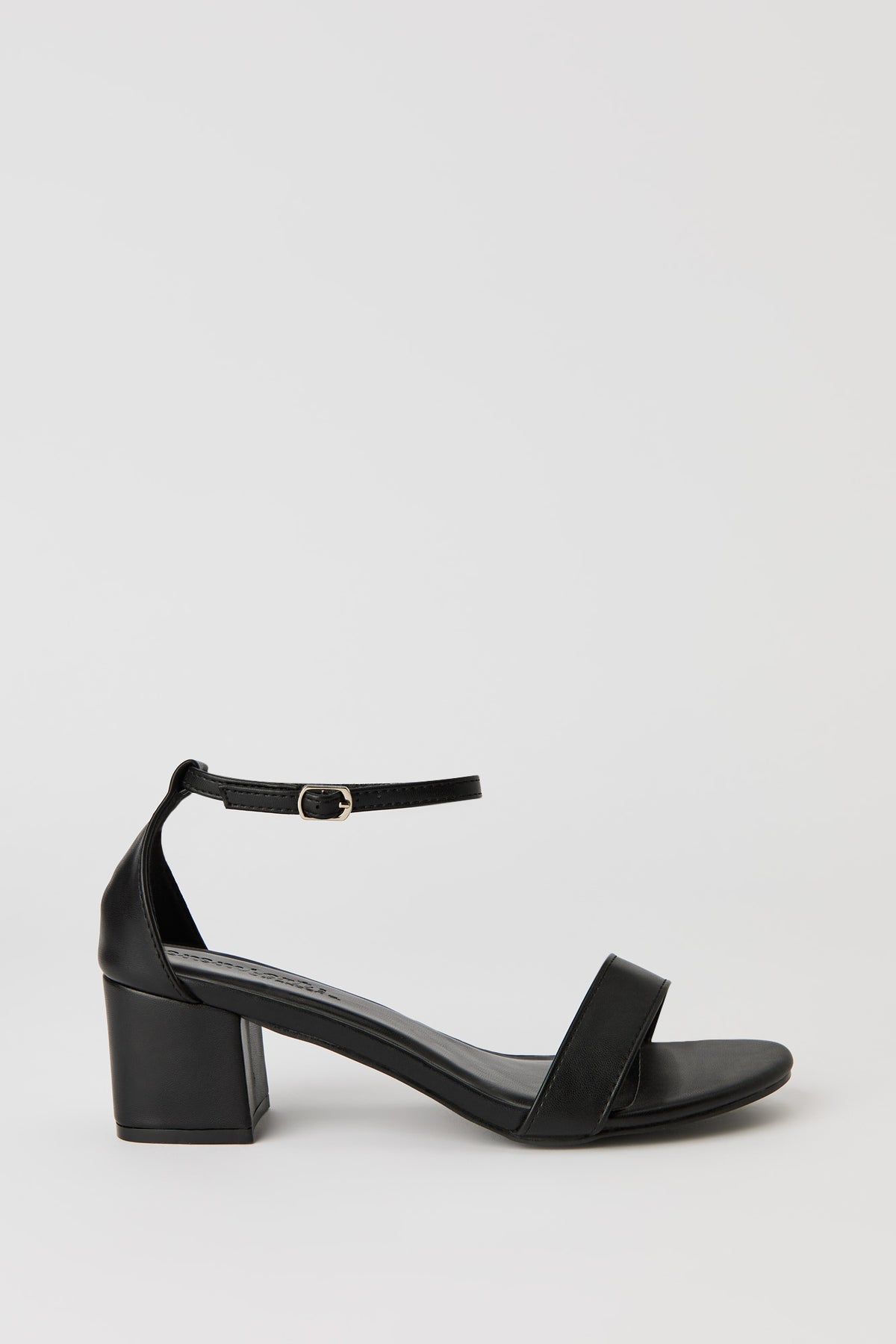 Faux Leather Ankle Strap Heel - Black
