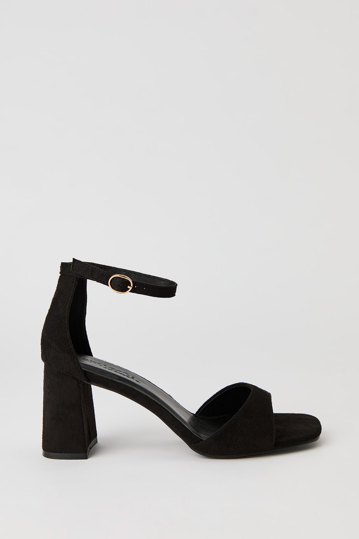 Faux Suede Ankle Strap Heel - Black