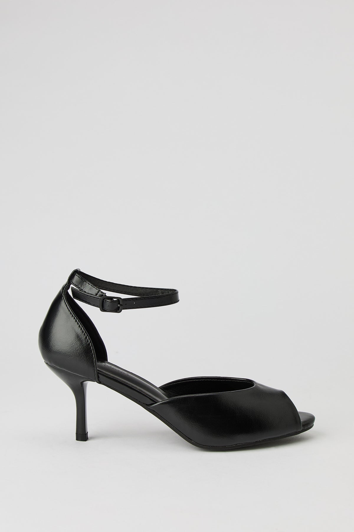 Peep Toe Ankle Strap Heel - Black