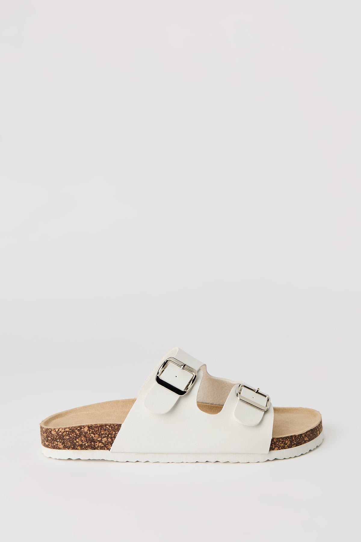 Buckled Cork Slide Sandal - White