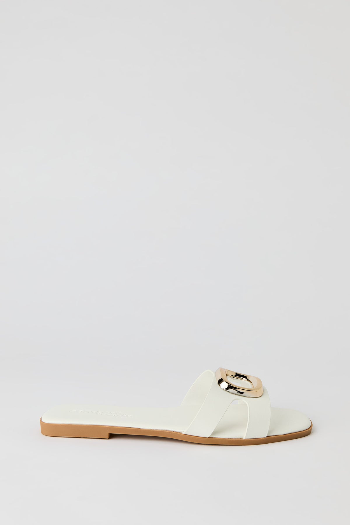 Metal Square Faux Leather Sandal - White