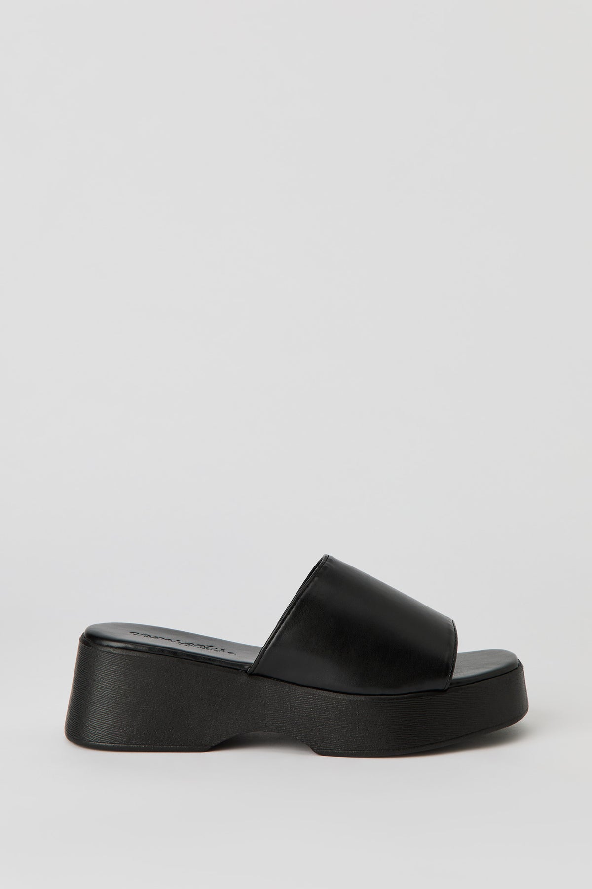 Faux Leather Wedge Sandal - Black