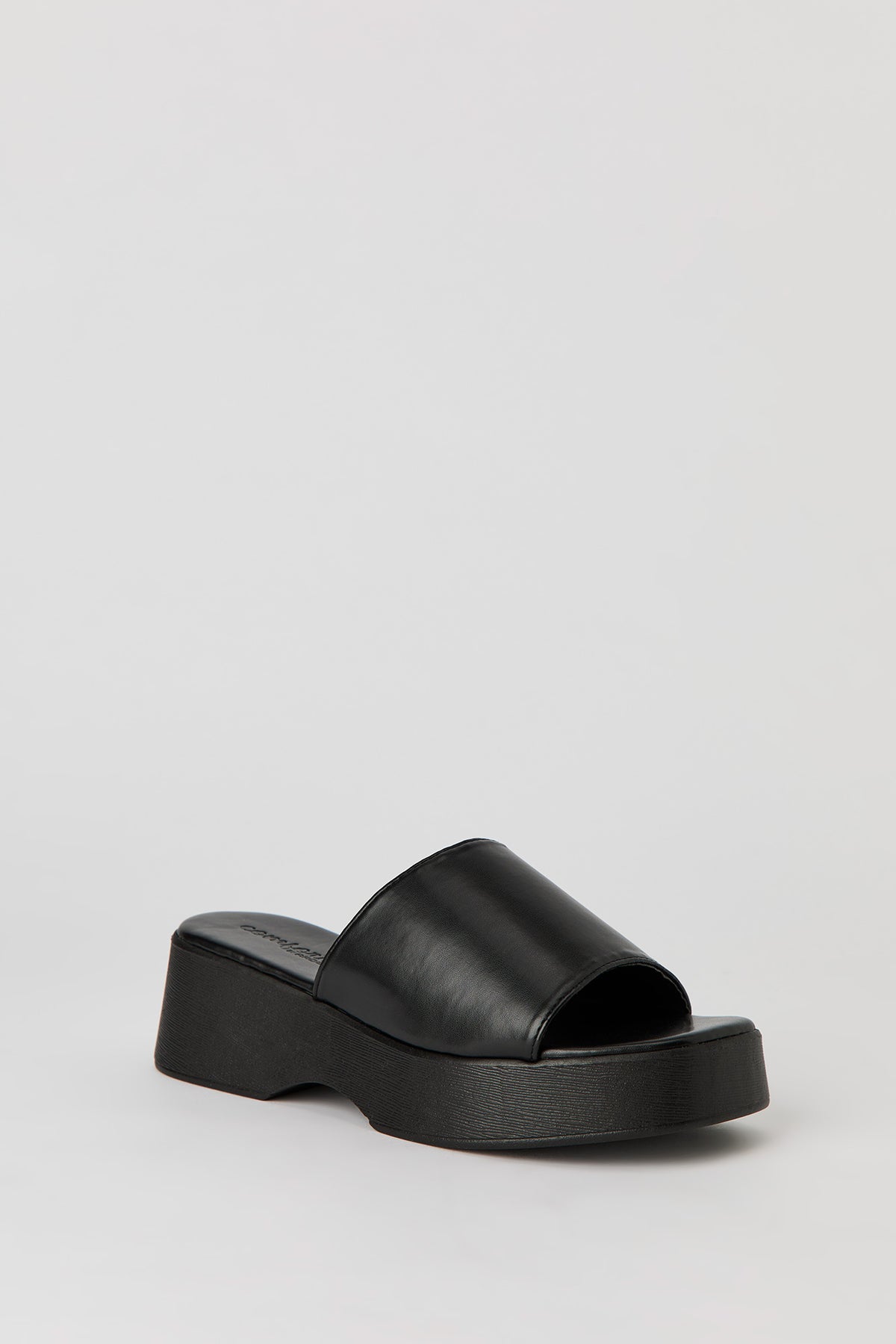 Alt View 2. Faux Leather Wedge Sandal - Black