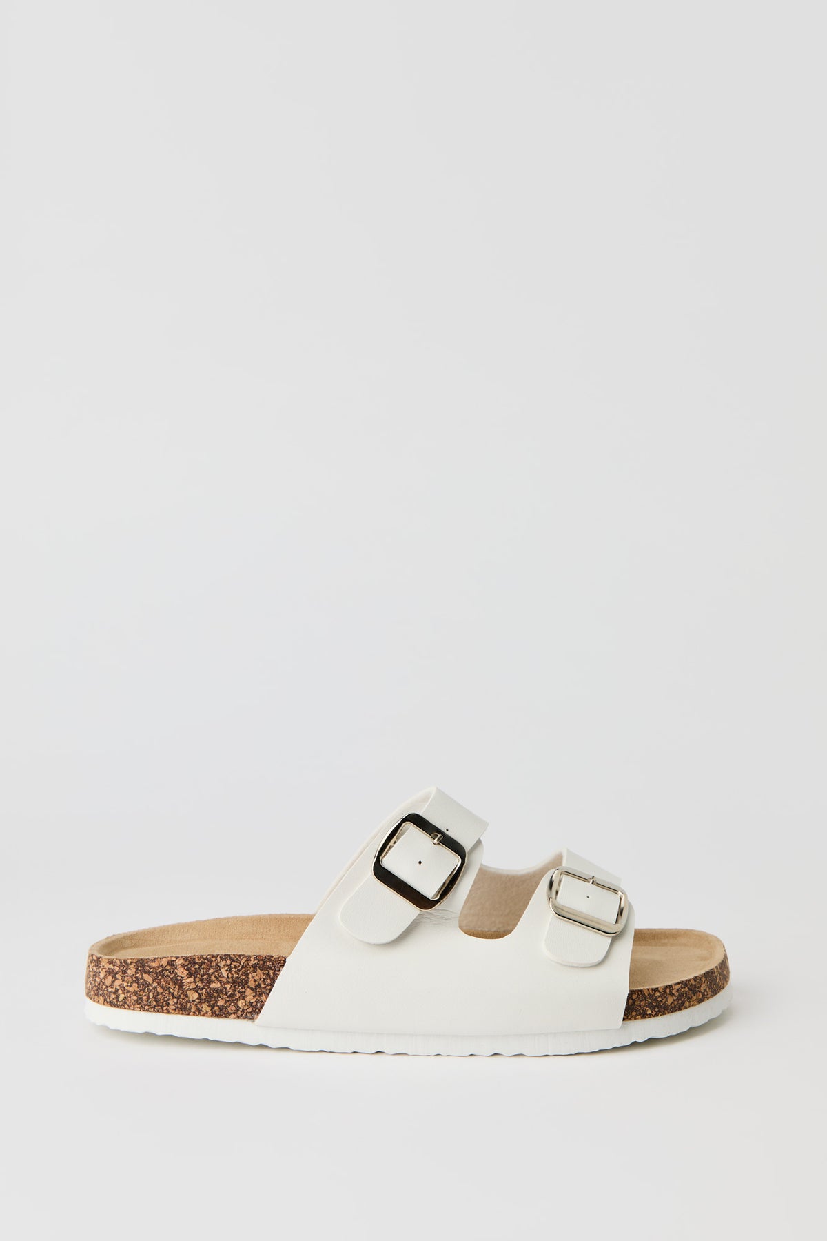 Buckled Cork Slide Sandal - White