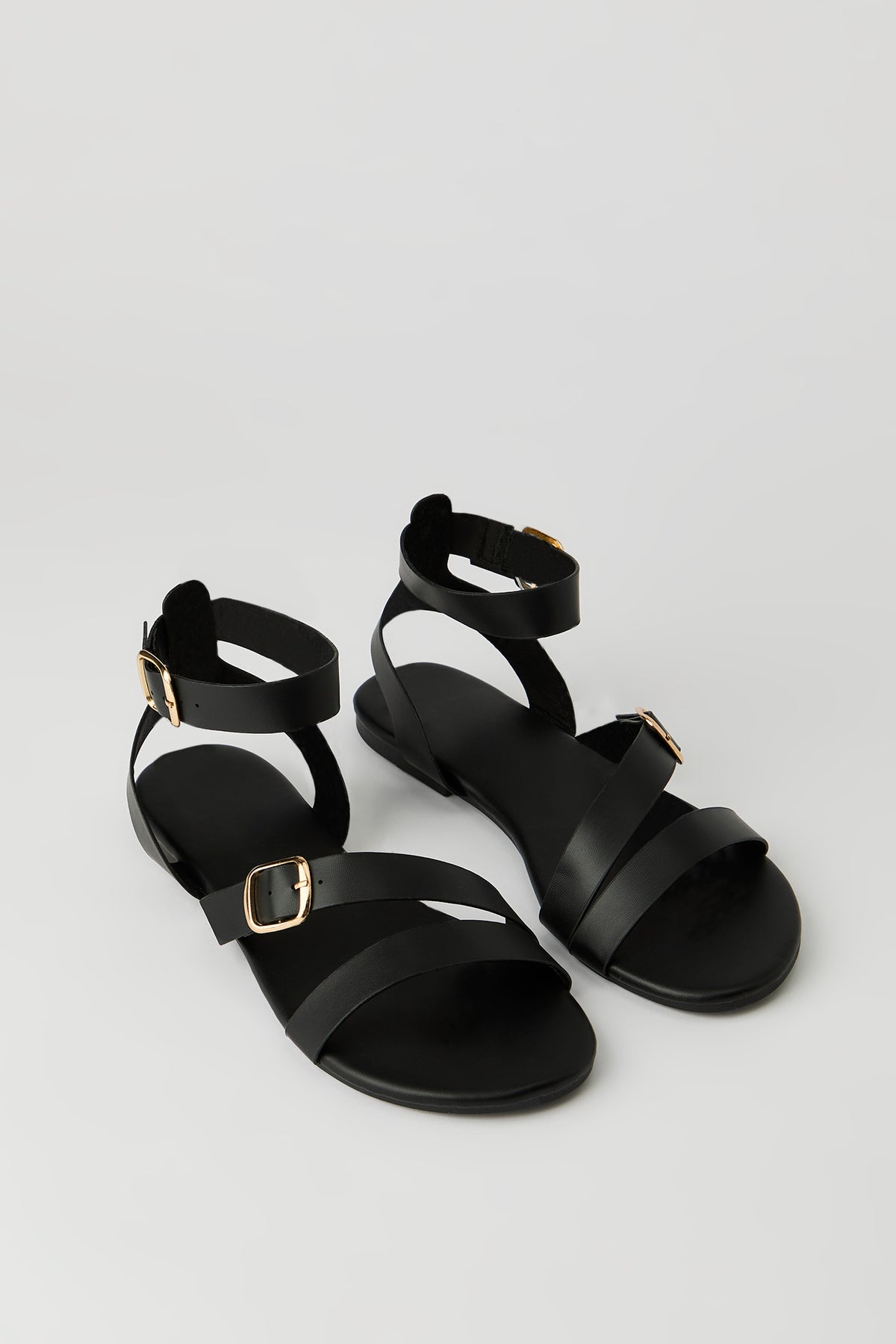 Alt View 2. Double Buckle Ankle Sandal - Black