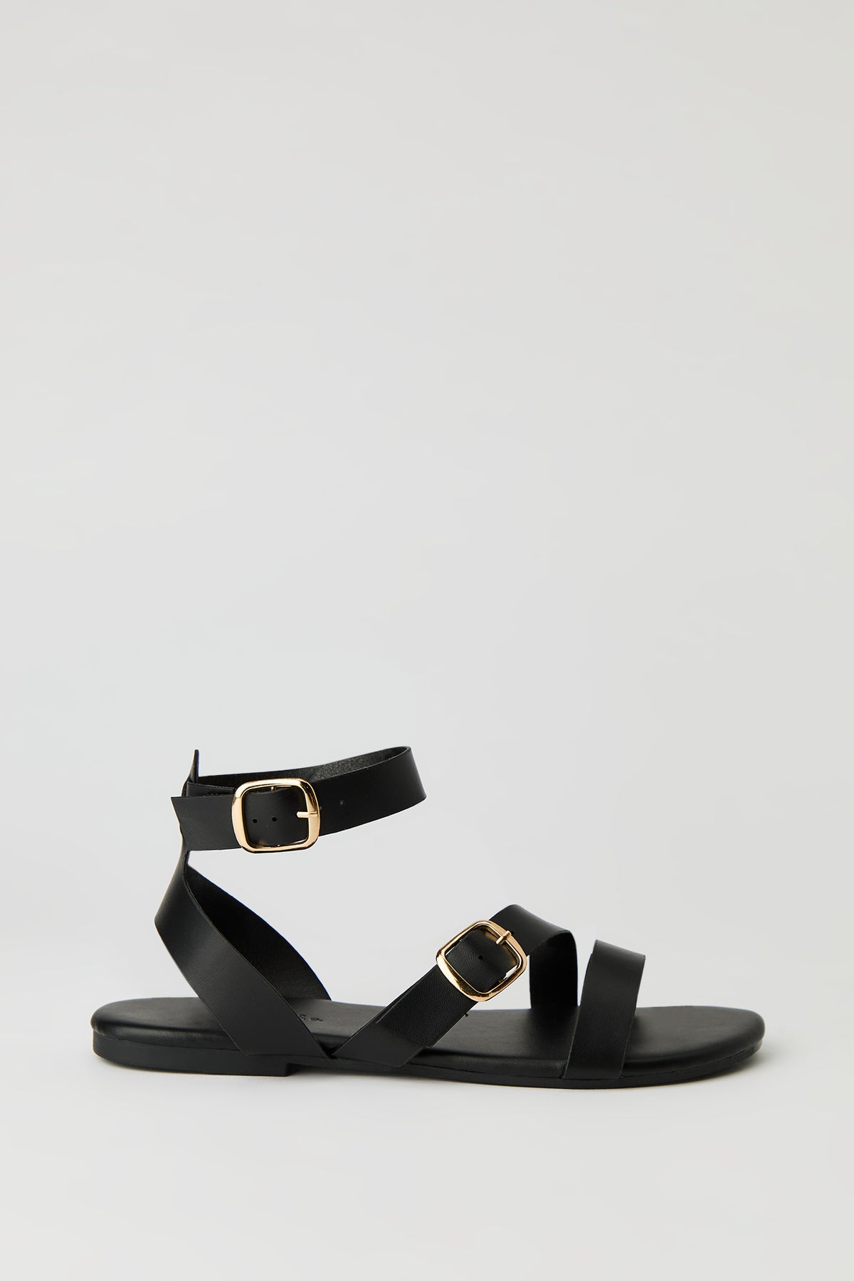 Double Buckle Ankle Sandal - Black