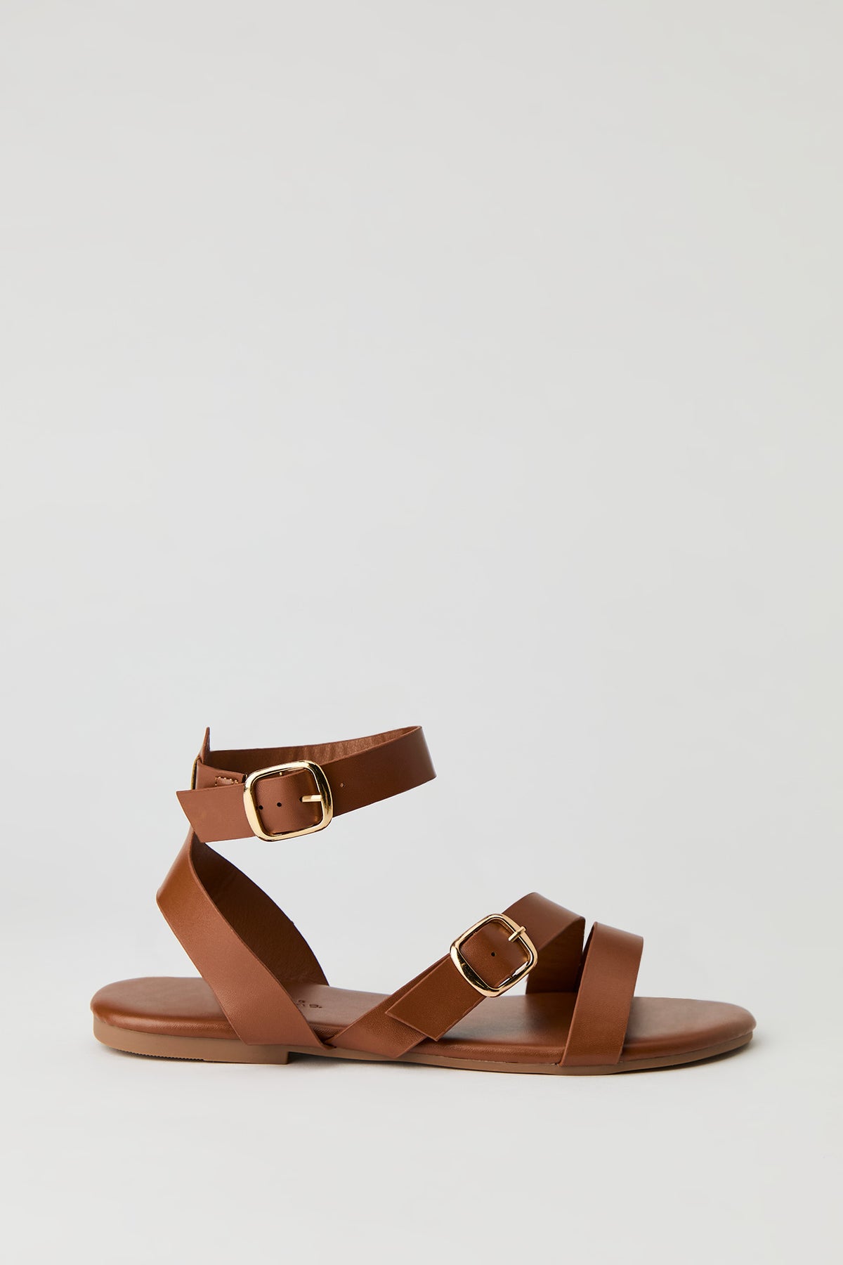 Double Buckle Ankle Sandal - Camel
