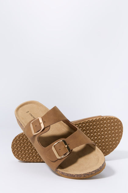 Brown Cork Buckled Sandals