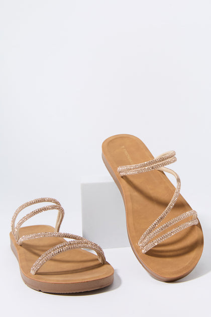 Sandales avec brides ornées de pierres du Rhin