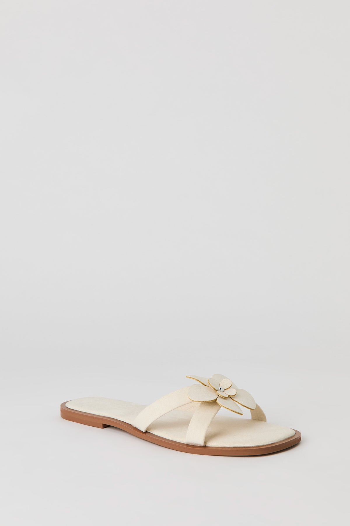 Alt View 2. Faux Suede Flower Sandal - Ivory