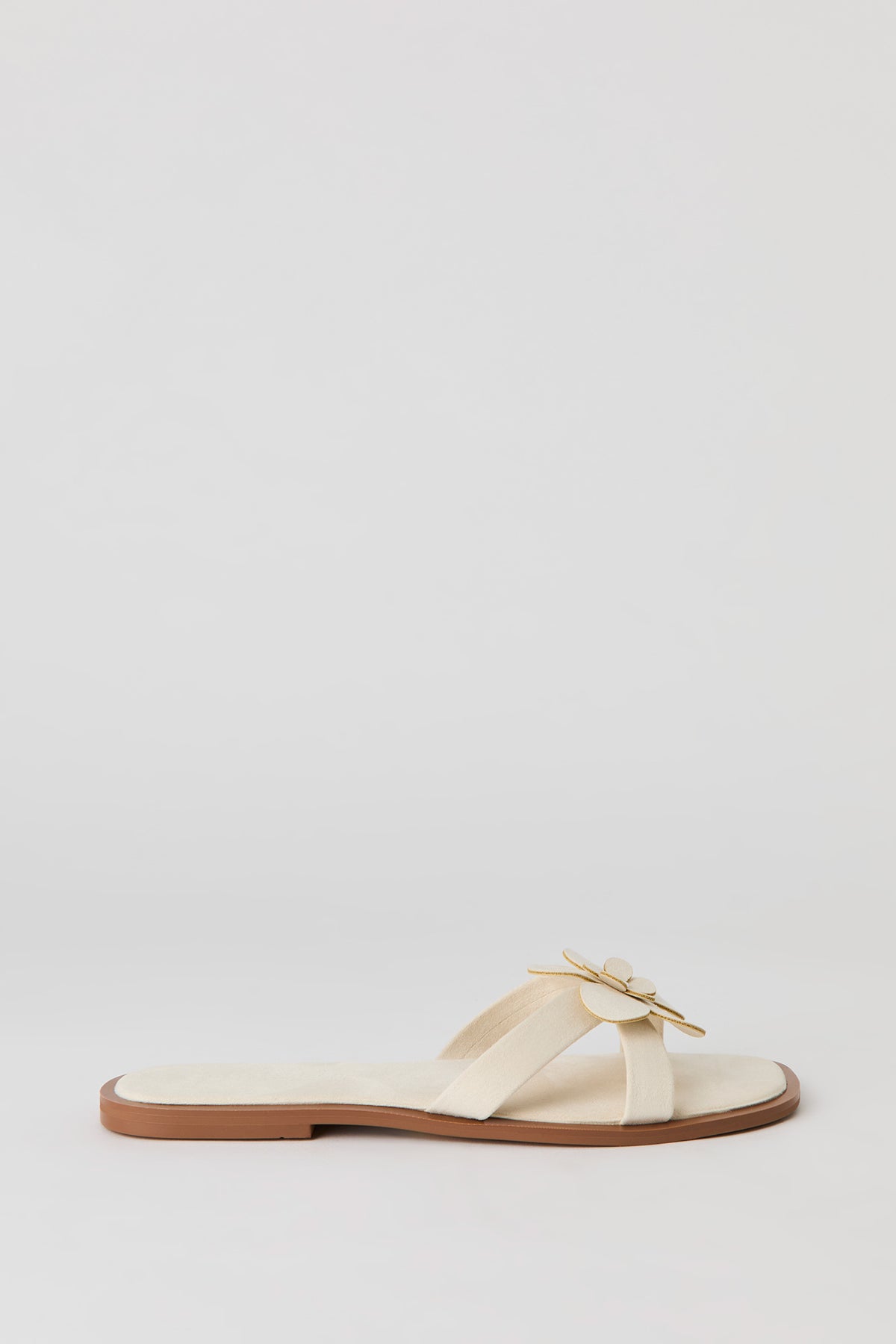 Faux Suede Flower Sandal - Ivory