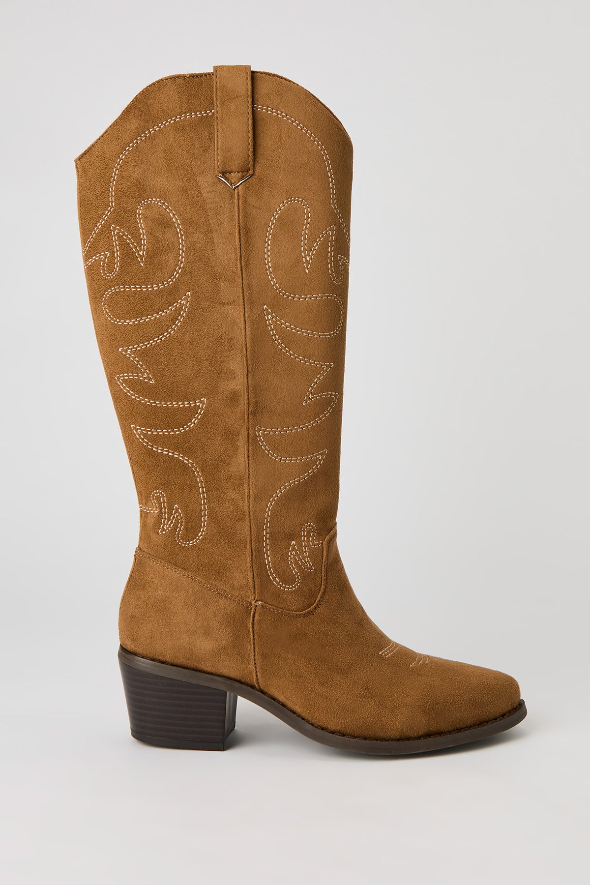 Faux Suede Cowboy Boot - Tan