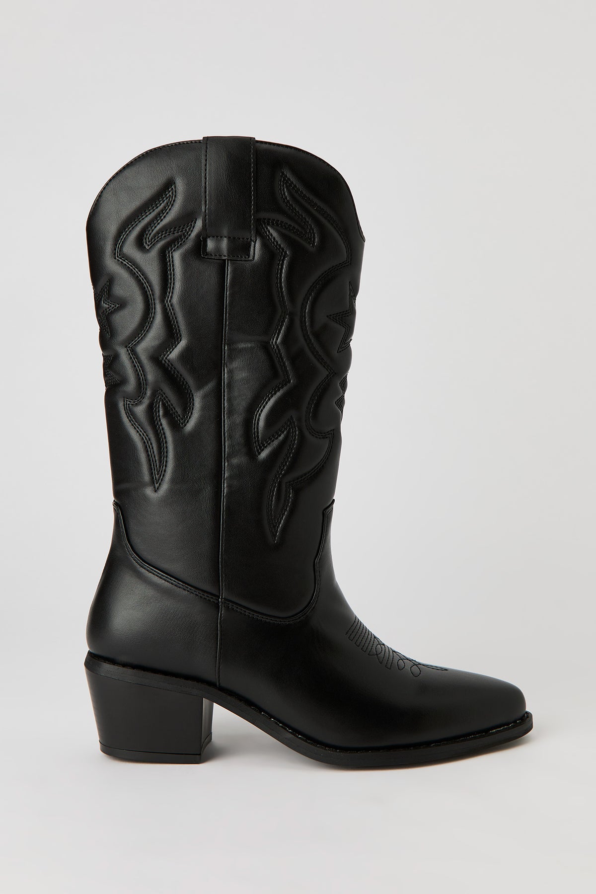Faux Leather Cowboy Boot - Black