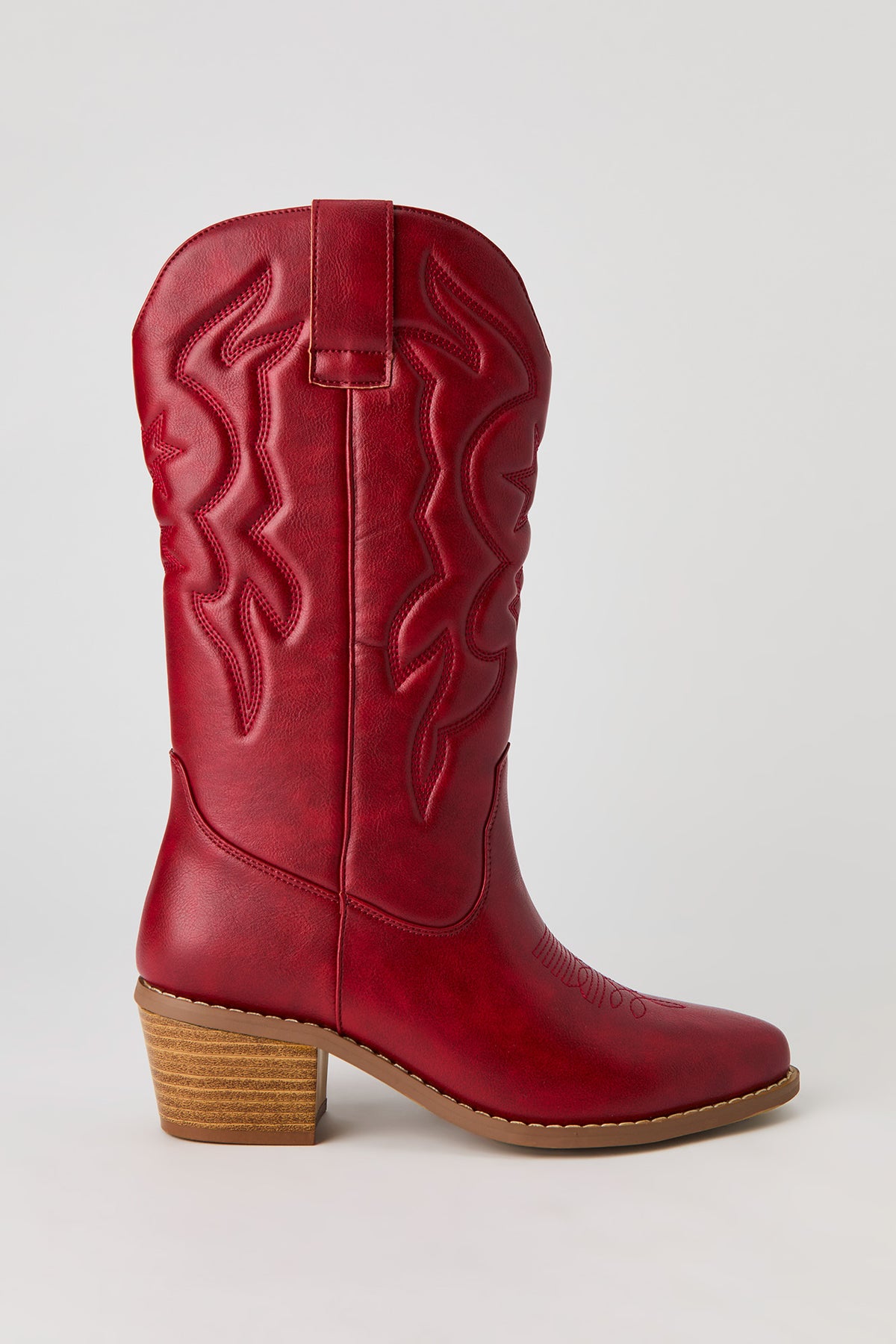Faux Leather Cowboy Boot - Red