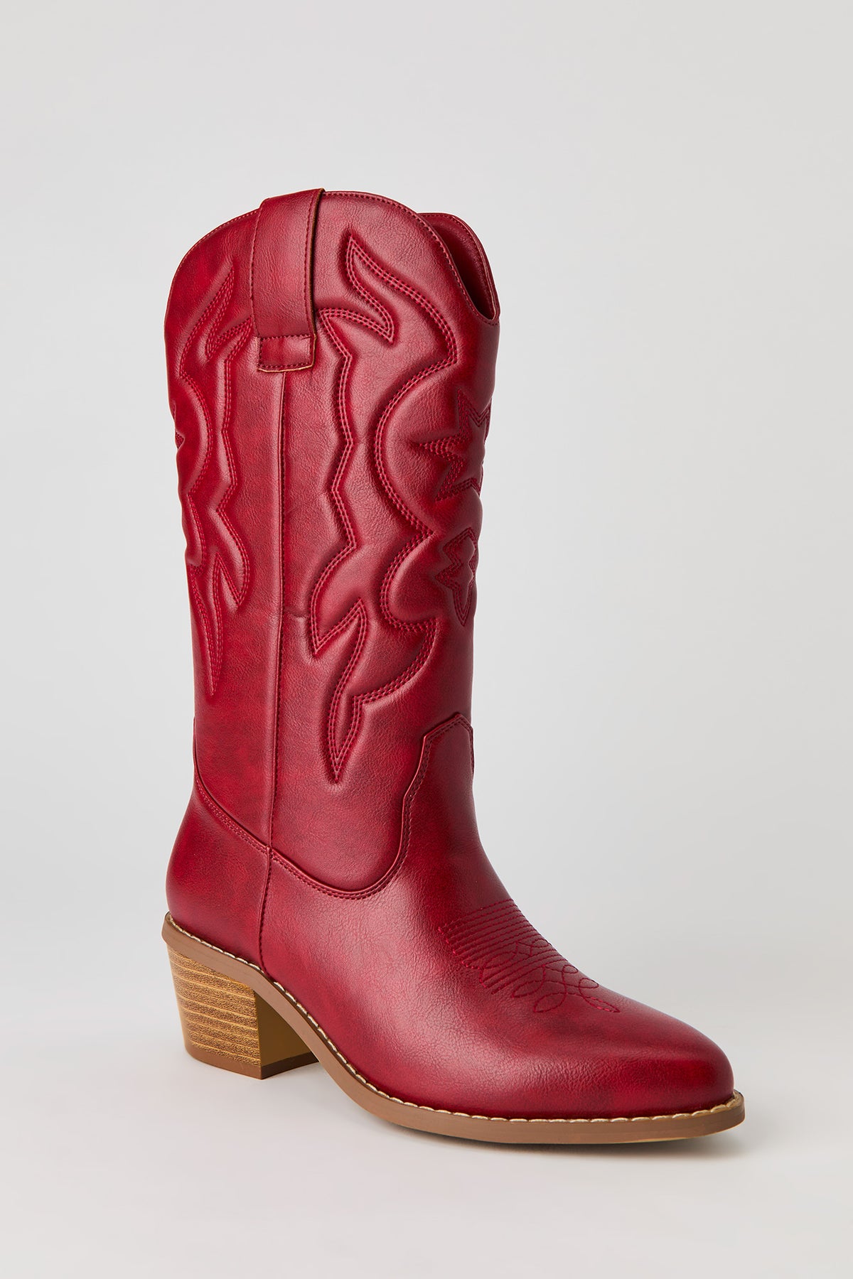 Alt View 2. Faux Leather Cowboy Boot - Red