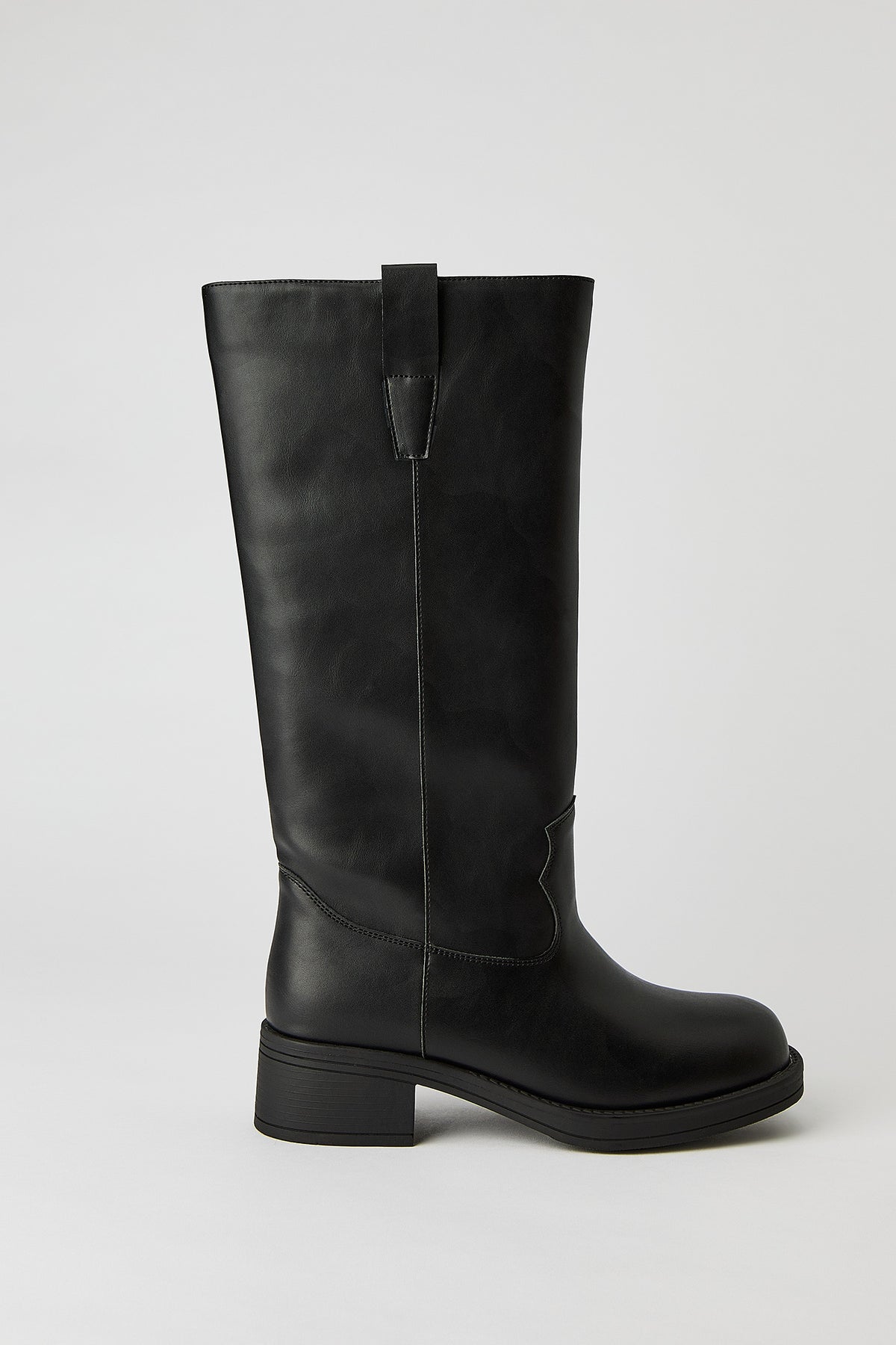 Faux Leather Calf Boot - Black