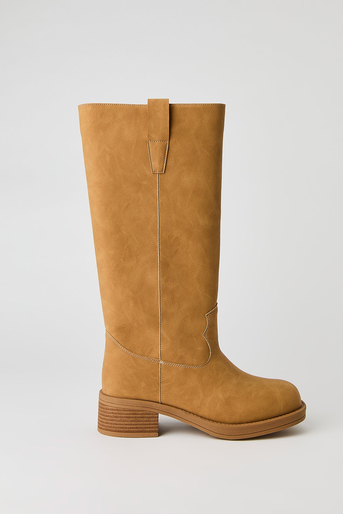 Faux Leather Calf Boot - Natural