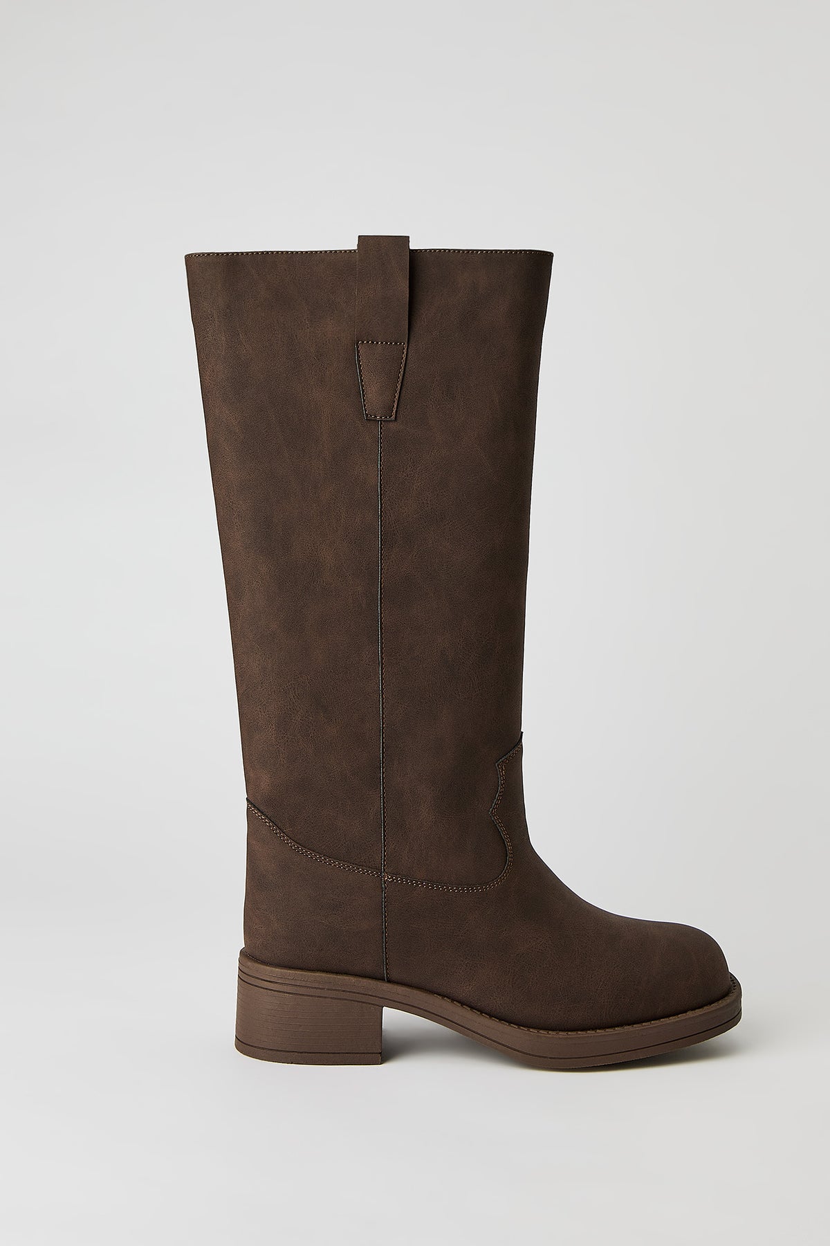 Faux Leather Calf Boot - Brown