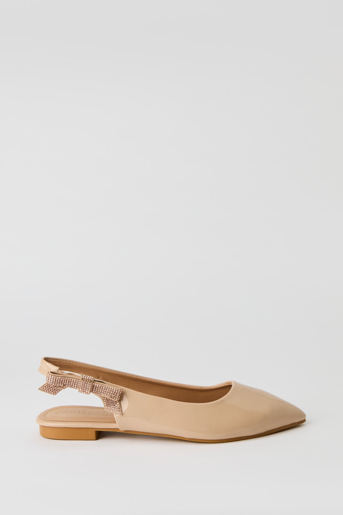 Rhinestone Bow Slingback Flat - Natural
