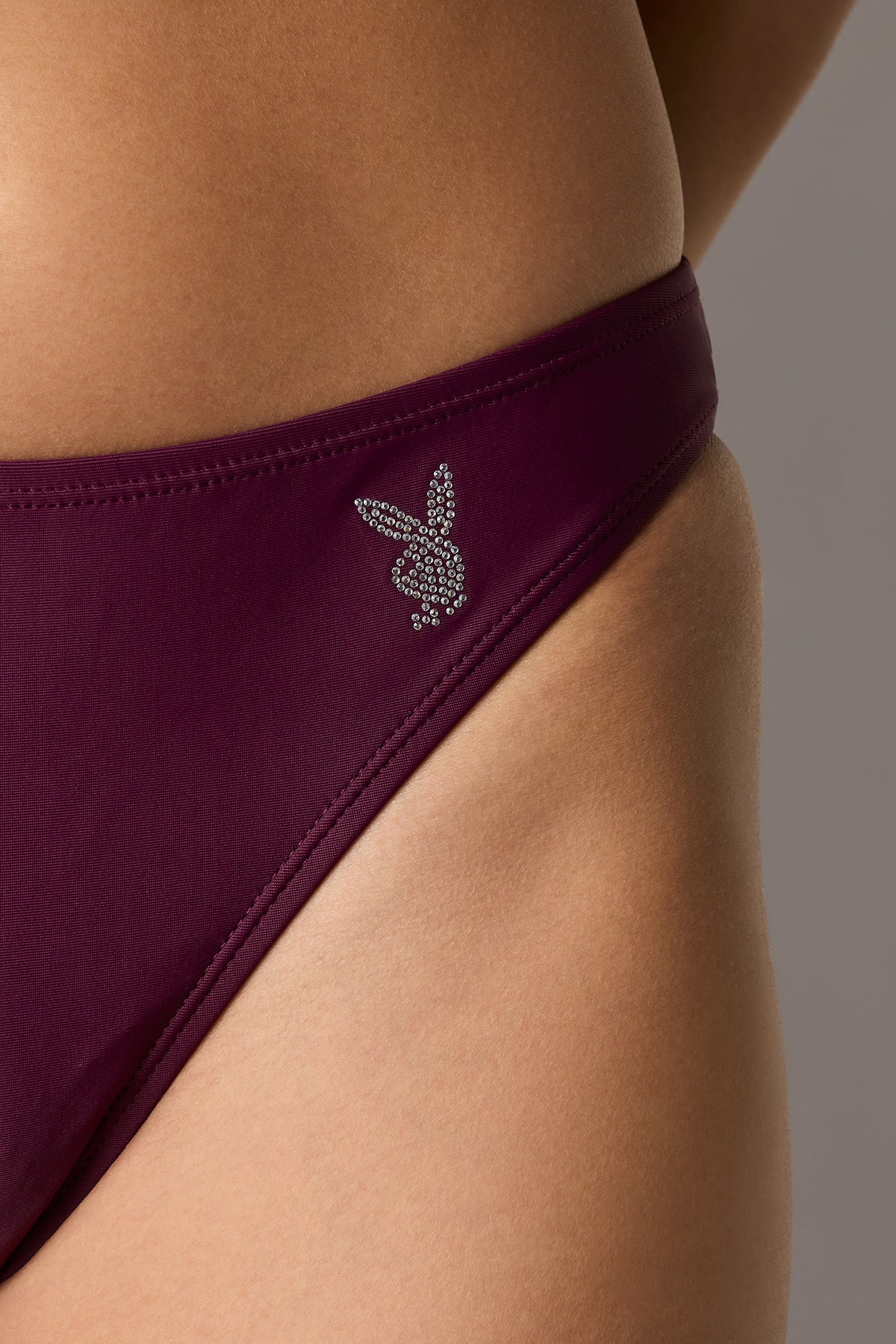 Alt View 4. Playboy Rhinestone Cheeky Bikini Bottom - Wine
