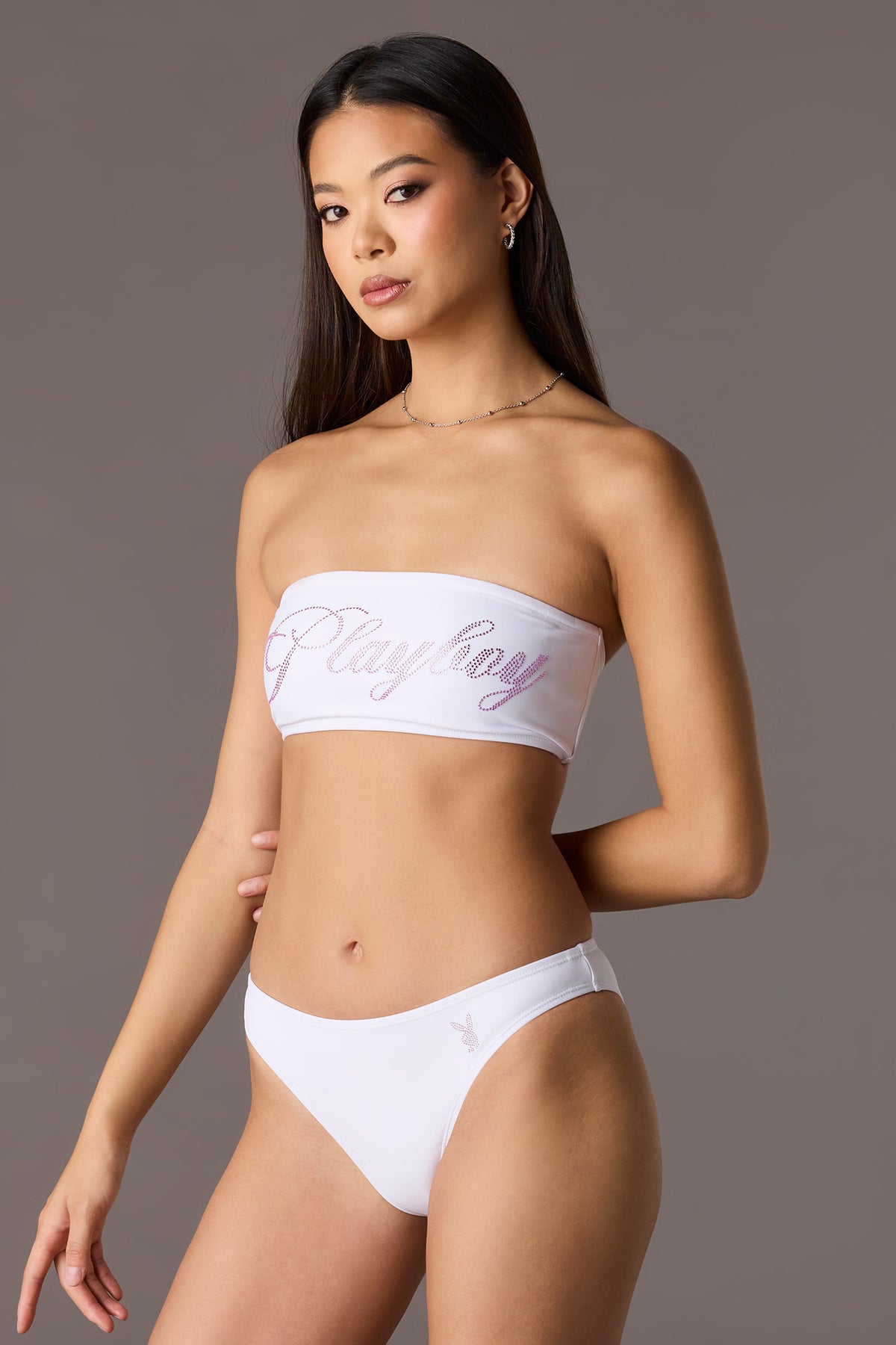 Vue alternative 6. Haut de bikini bandeau à imprimé Playboy avec pierres du Rhin
