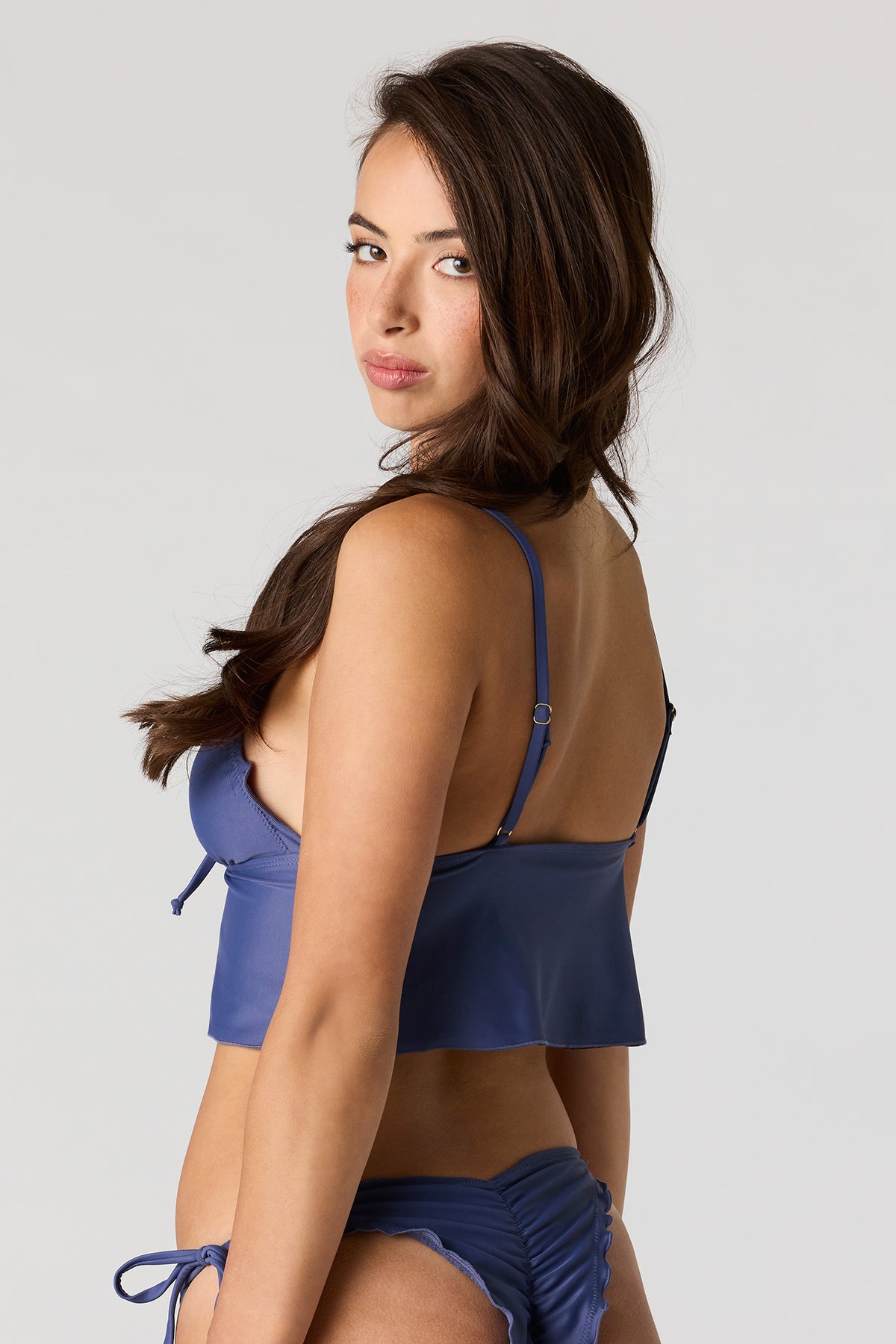 Alt View 3. Tie Front Ruffle Tankini Top - Navy