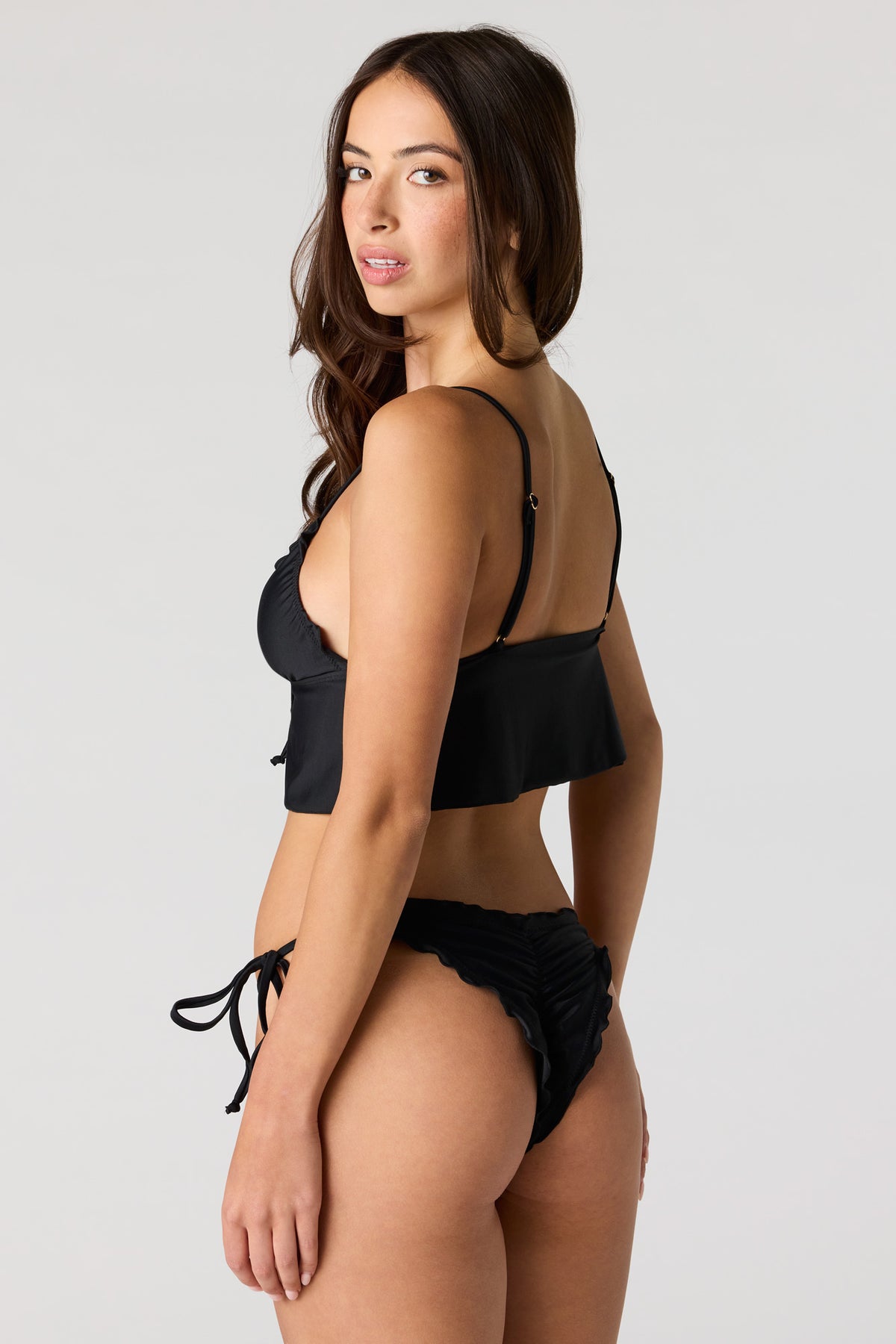 Alt View 3. Ruffle Cheeky Bikini Bottom - Black