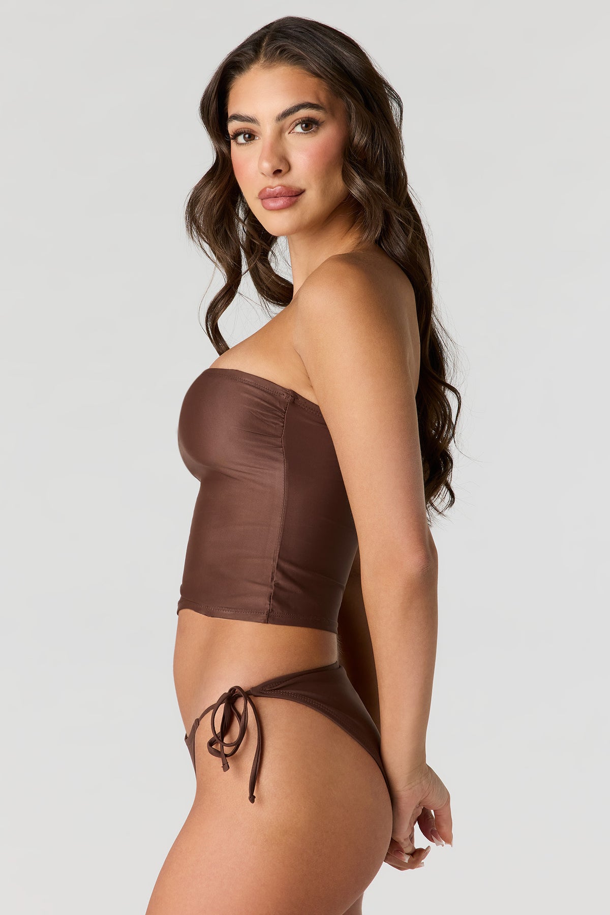 Alt View 2. Swim Tank with Removable Straps - Brown