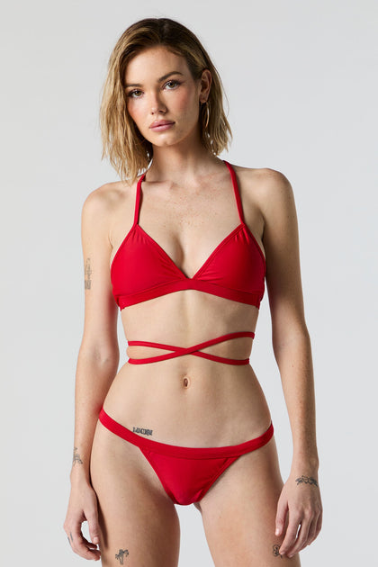 Red Strappy Triangle Bikini Top