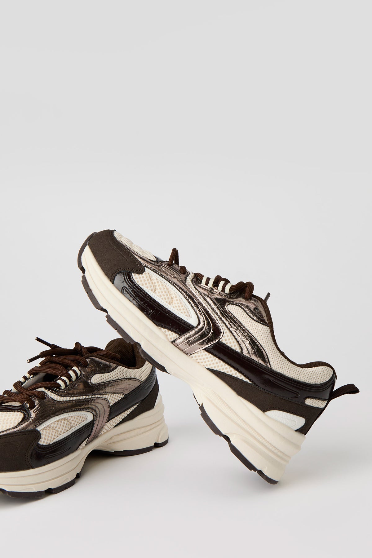 Alt View 4. Mesh & Metallic Chunky Sneakers - Brown