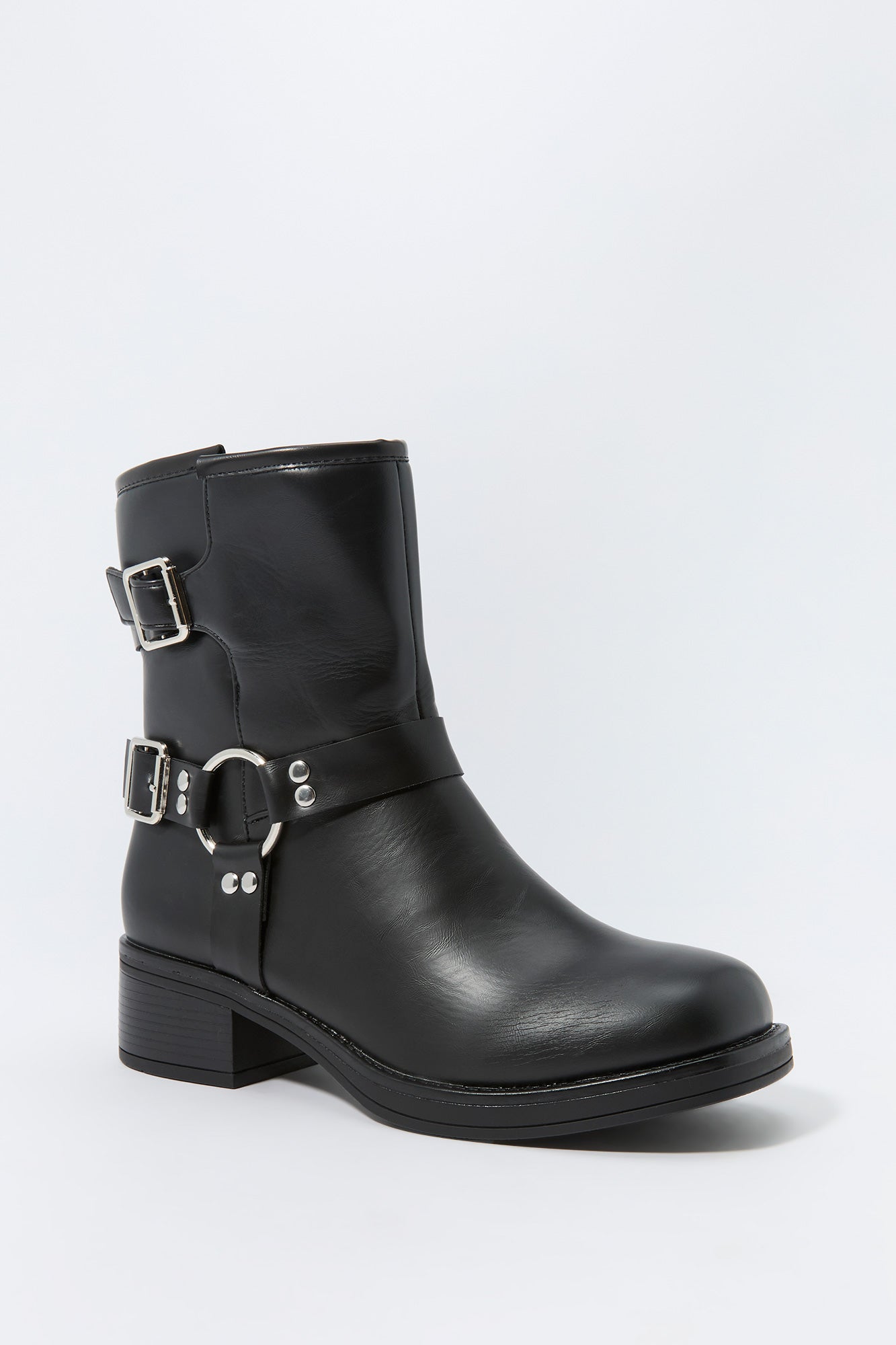 Faux Leather Buckled Boot