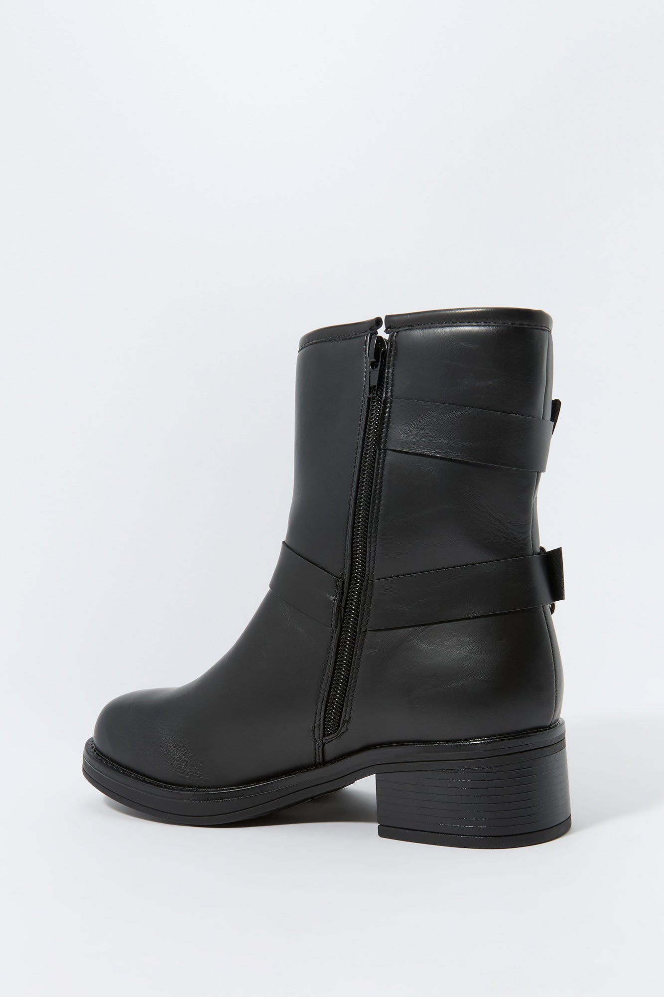 Faux Leather Buckled Boot
