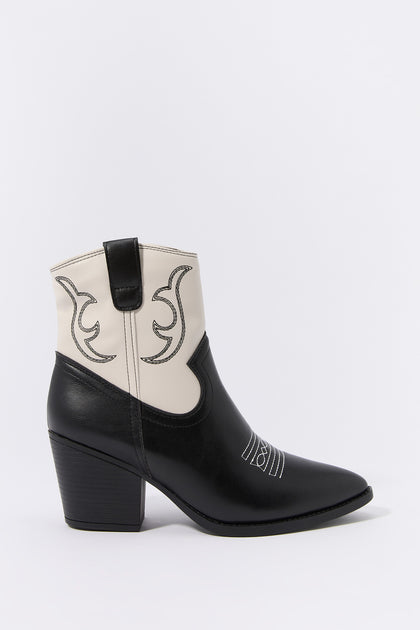 Faux Leather Cowboy Ankle Boot