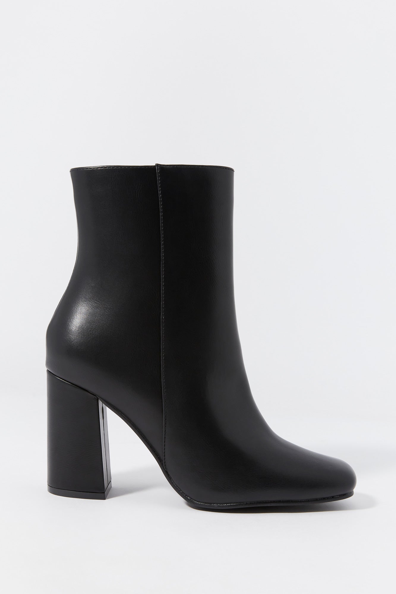 Faux Leather Square Toe Heeled Boot
