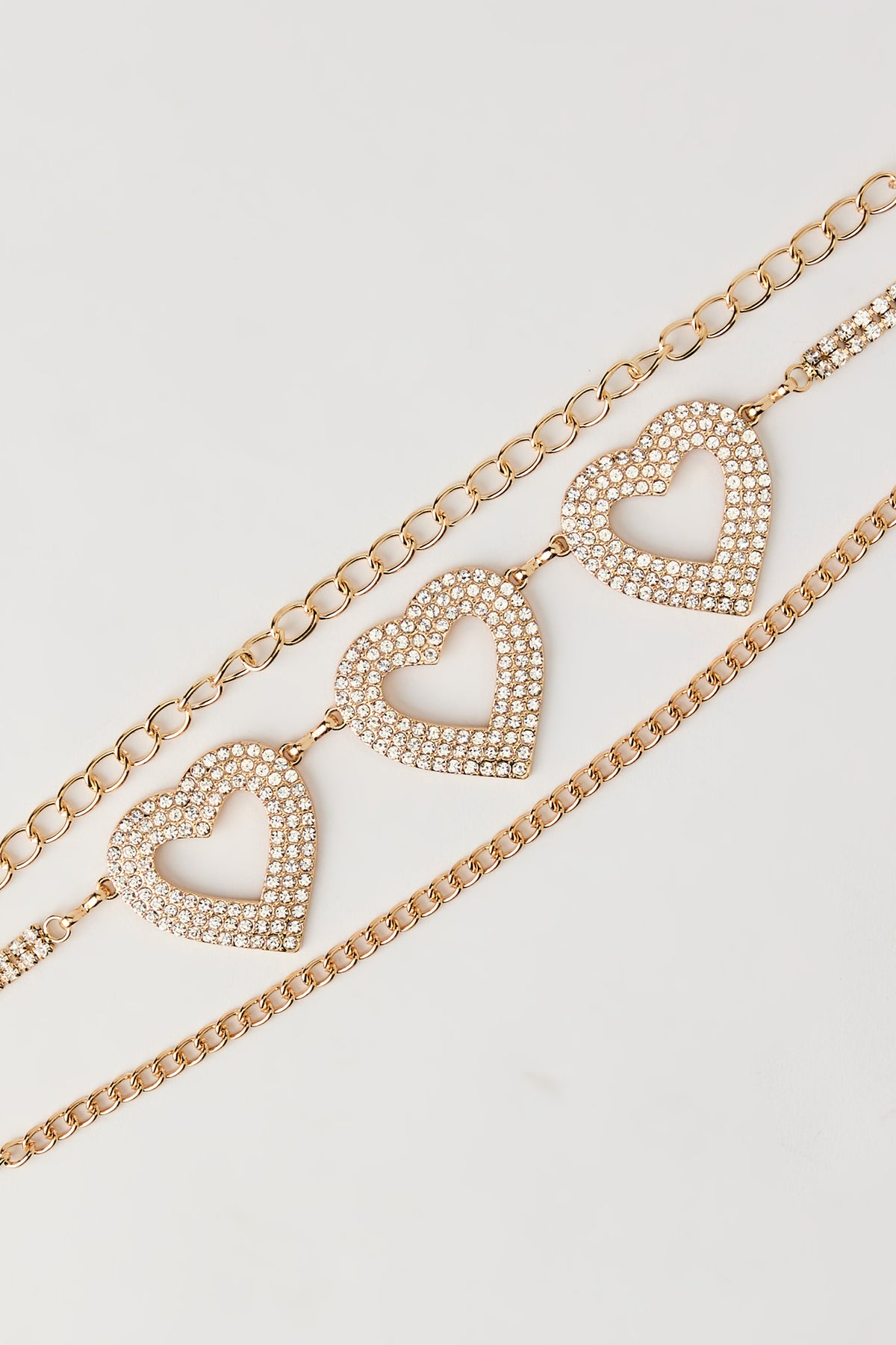 Alt View 2. Rhinestone Heart Layered Chain Belt - Gold