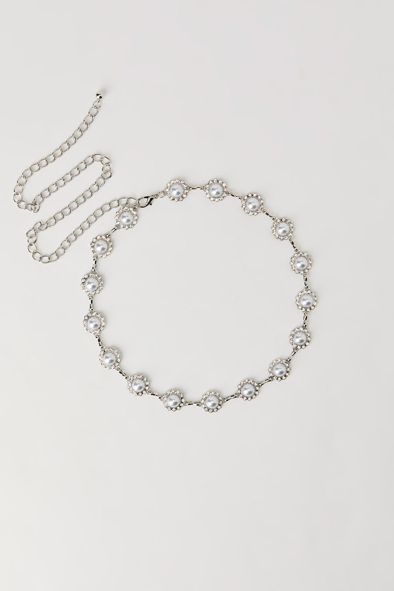 Faux Pearl Rhinestone Chain Belt