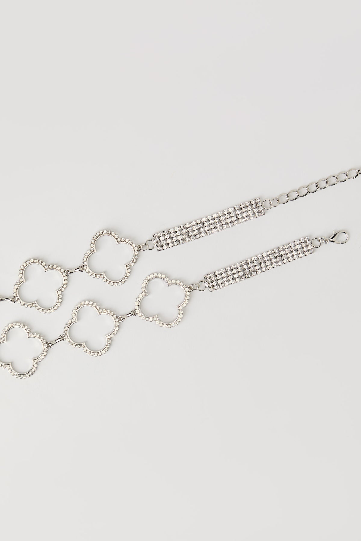 Alt View 2. Rhinestone Clover Chain Belt - Silver