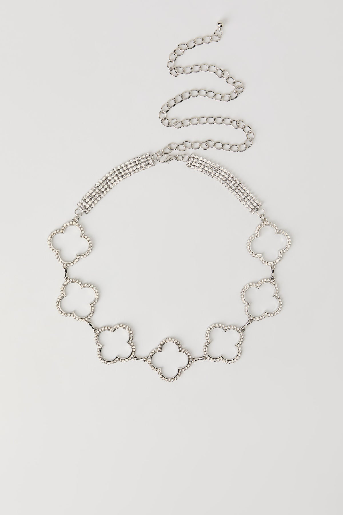Rhinestone Clover Chain Belt - Silver
