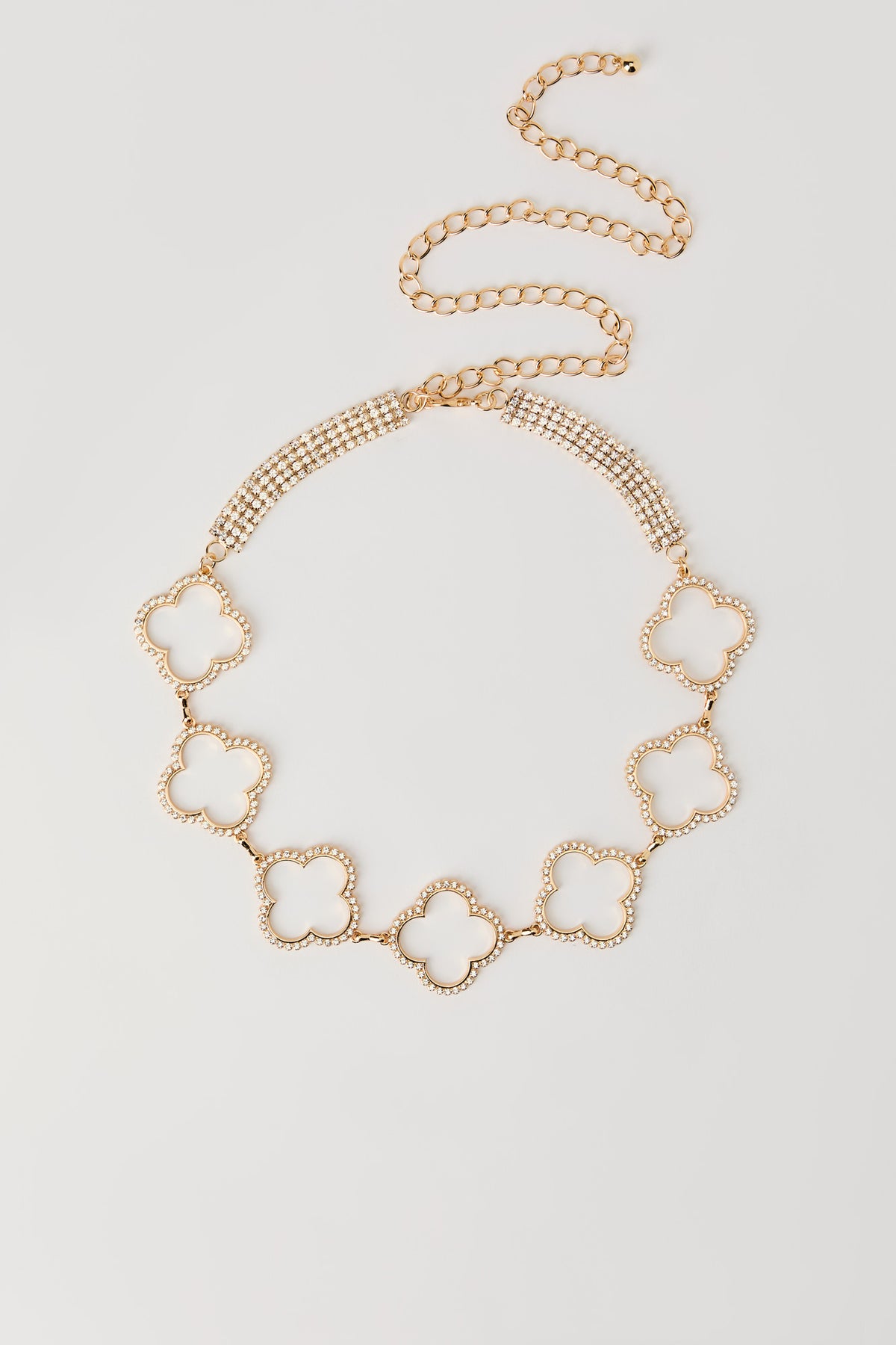 Ceinture en chaîne avec breloques de trèfles en pierres du Rhin