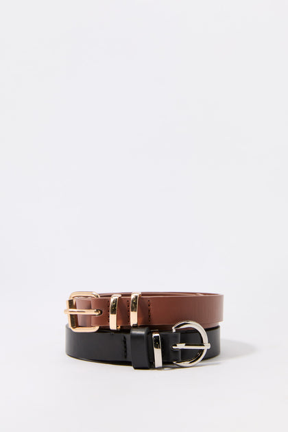 Basic Faux-Leather Belt (2 Pack)