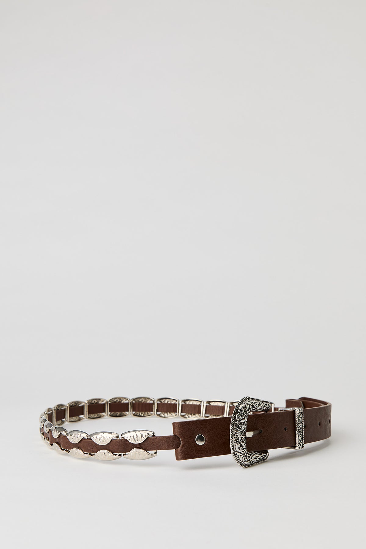Faux Leather Engraved Western Belt - Brown