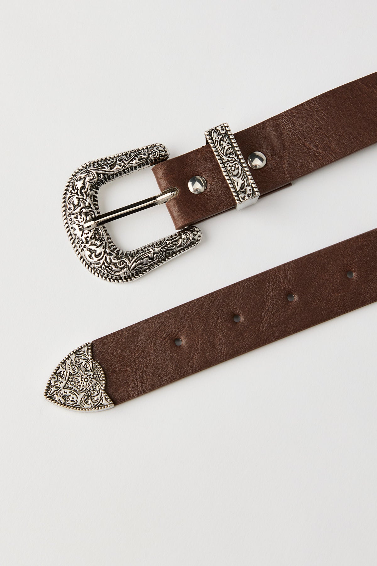 Alt View 2. Faux Leather Engraved Western Belt - Brown