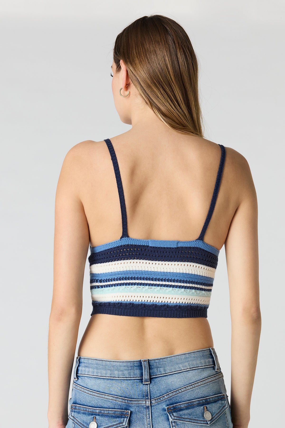 Alt View 2. Crochet V-Neck Cropped Tank - Sky Blue