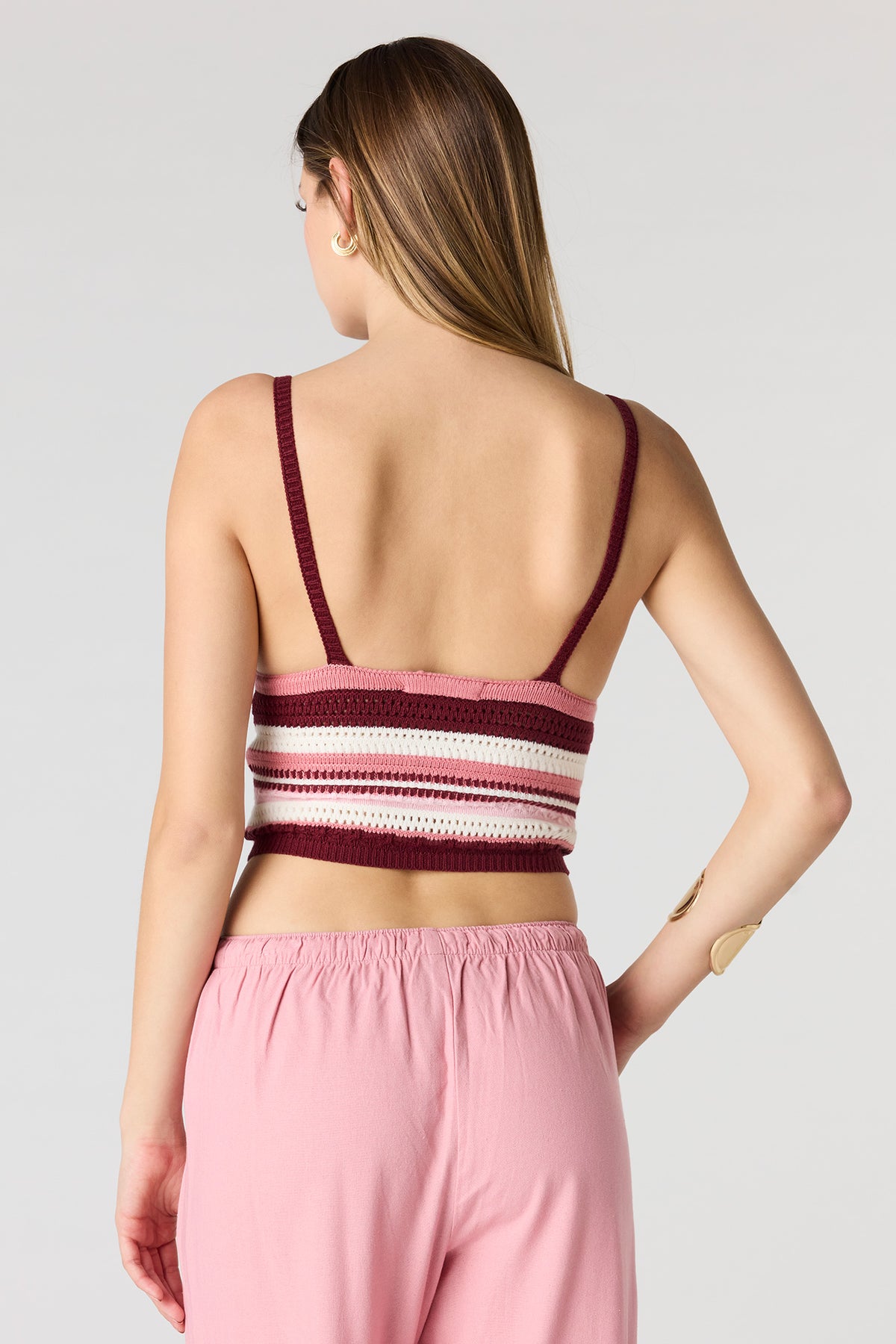 Alt View 2. Crochet V-Neck Cropped Tank - Burgundy