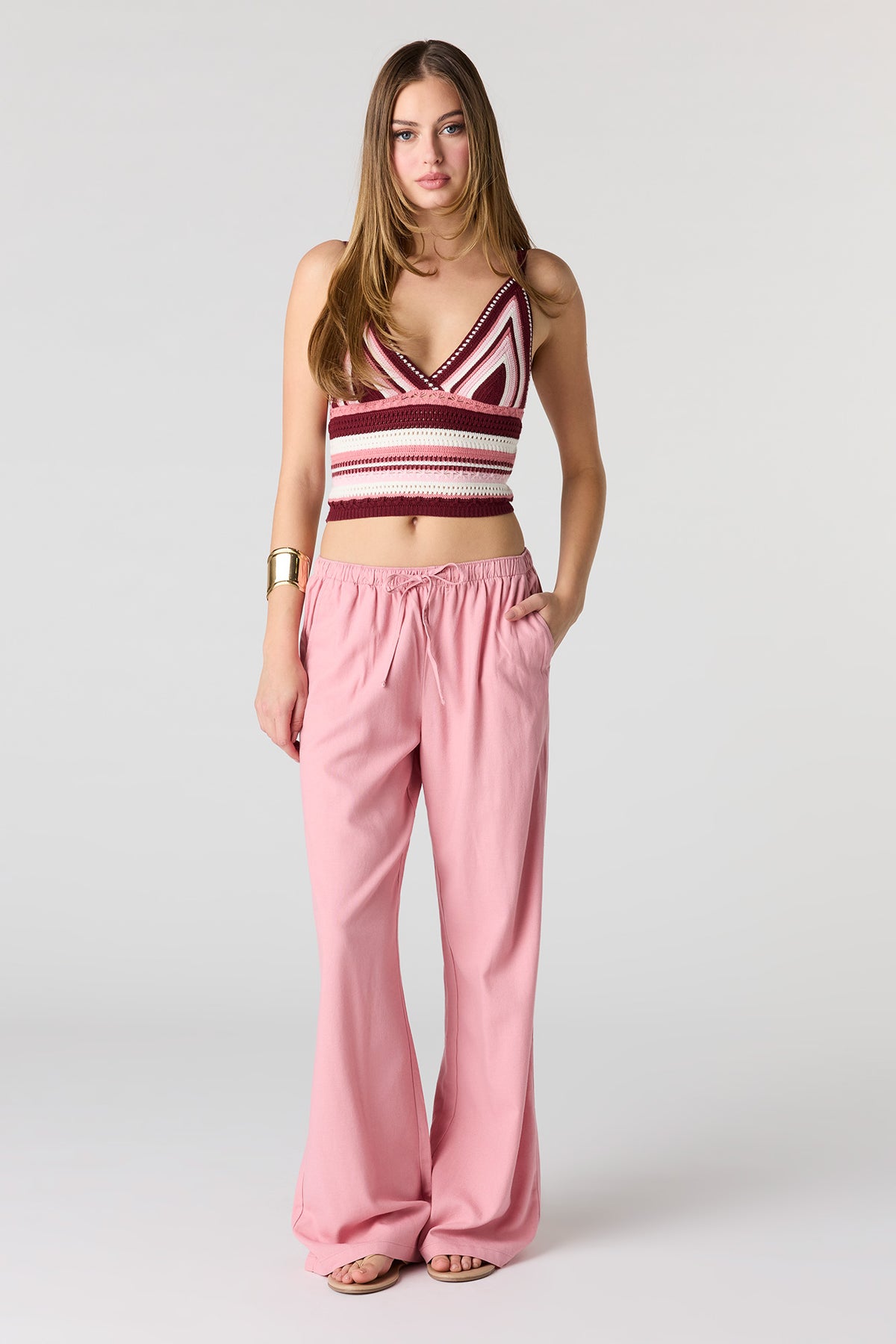 Alt View 3. Crochet V-Neck Cropped Tank - Burgundy