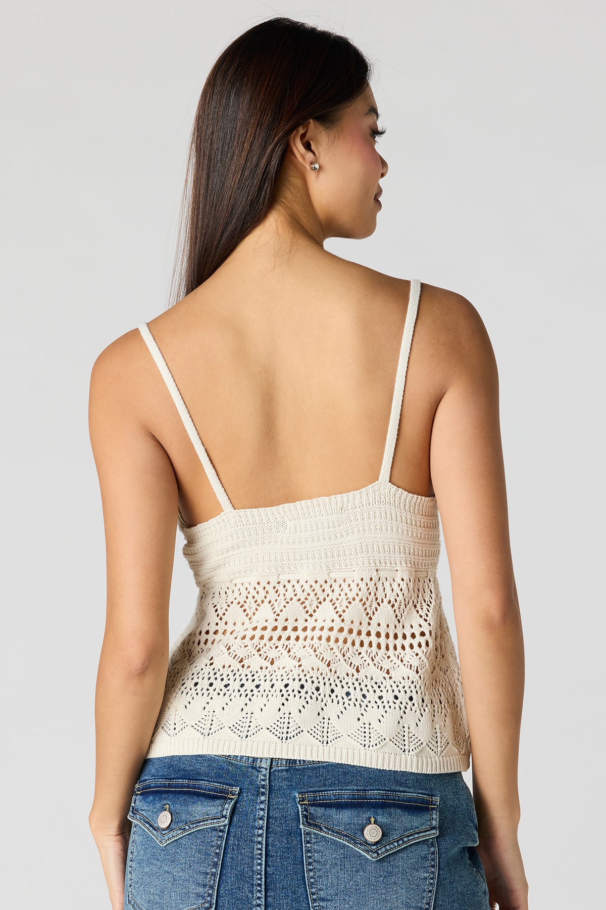 Alt View 2. Crochet Tie Front Babydoll Tank - Ivory