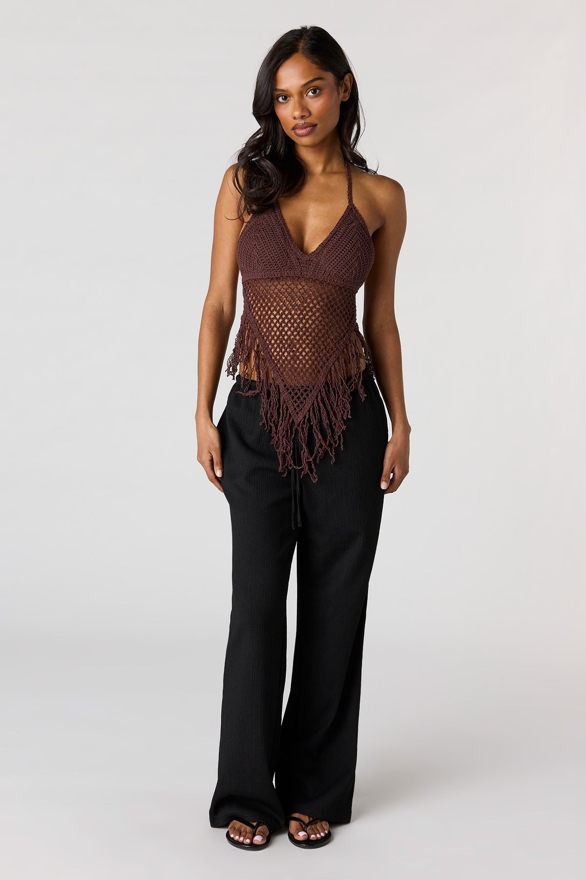 Alt View 3. Crochet Halter Top - Brown