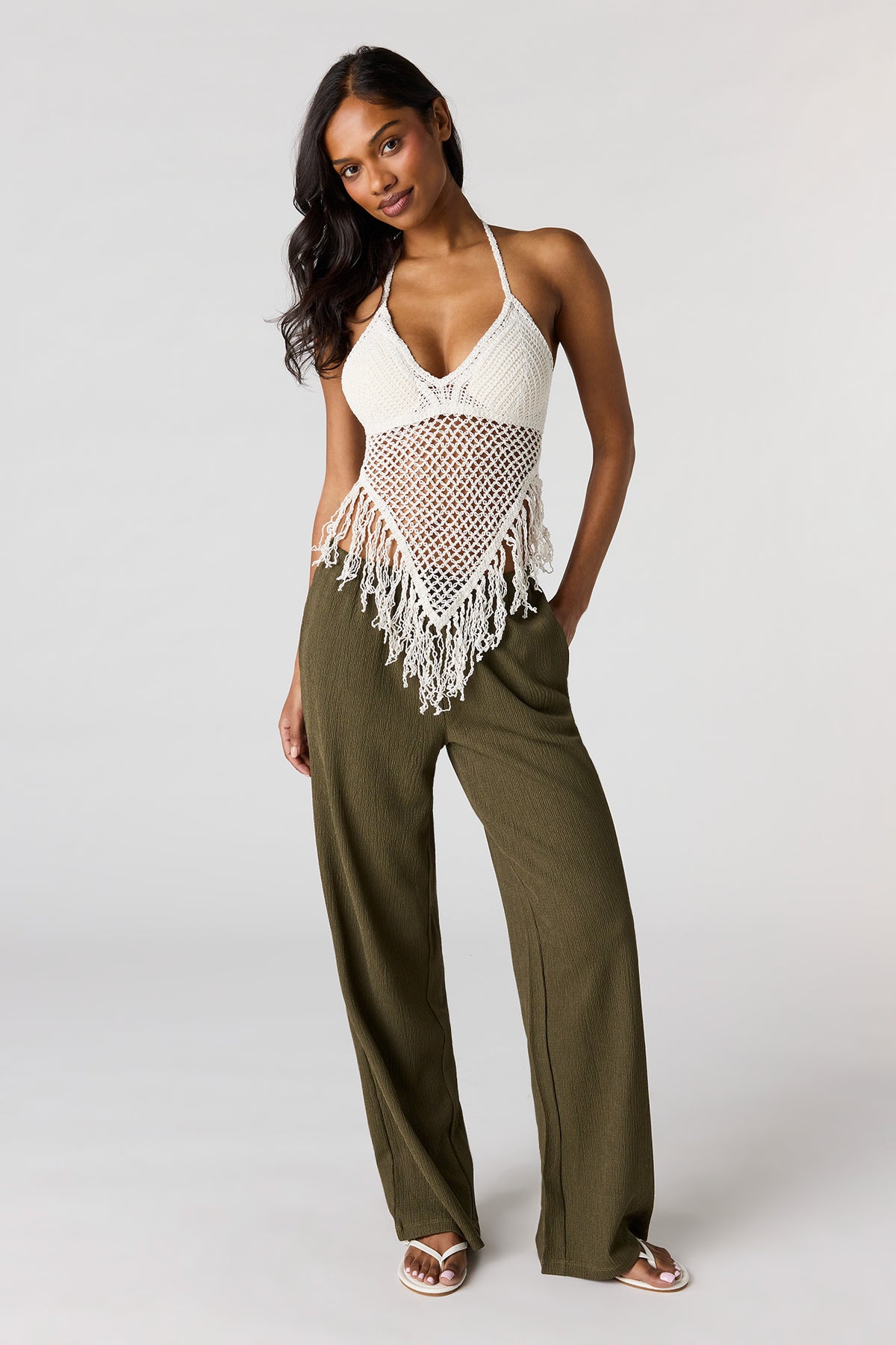 Alt View 3. Crochet Halter Top - Ivory