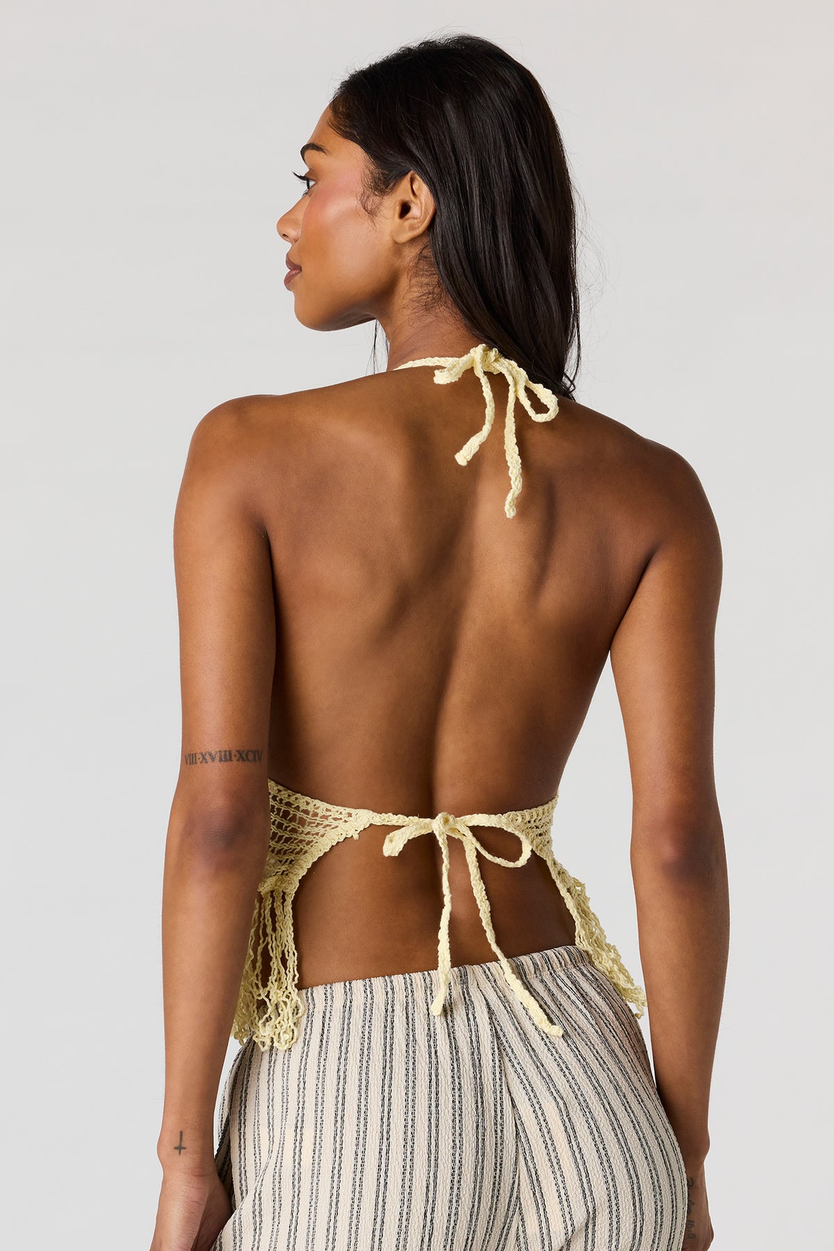 Alt View 2. Crochet Halter Top - Yellow