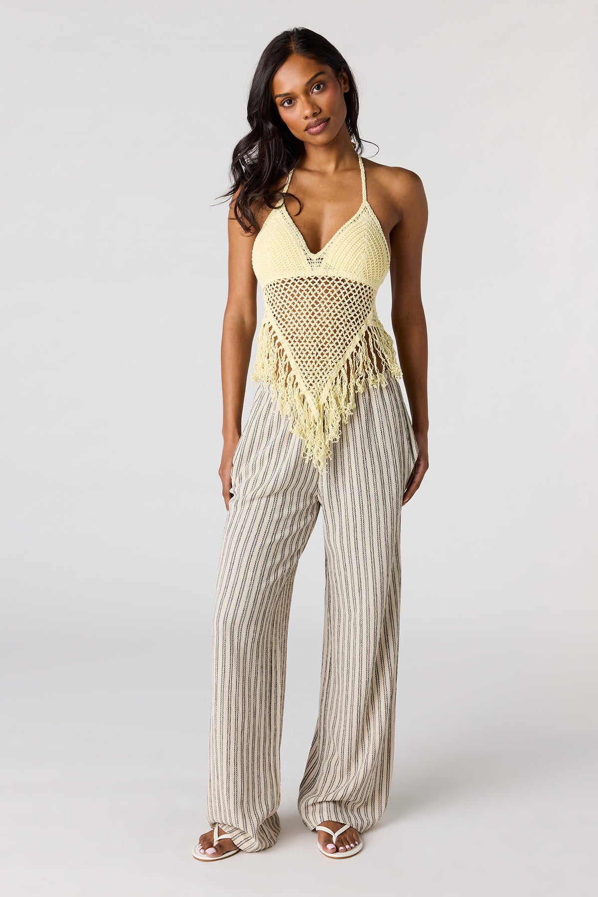 Alt View 3. Crochet Halter Top - Yellow